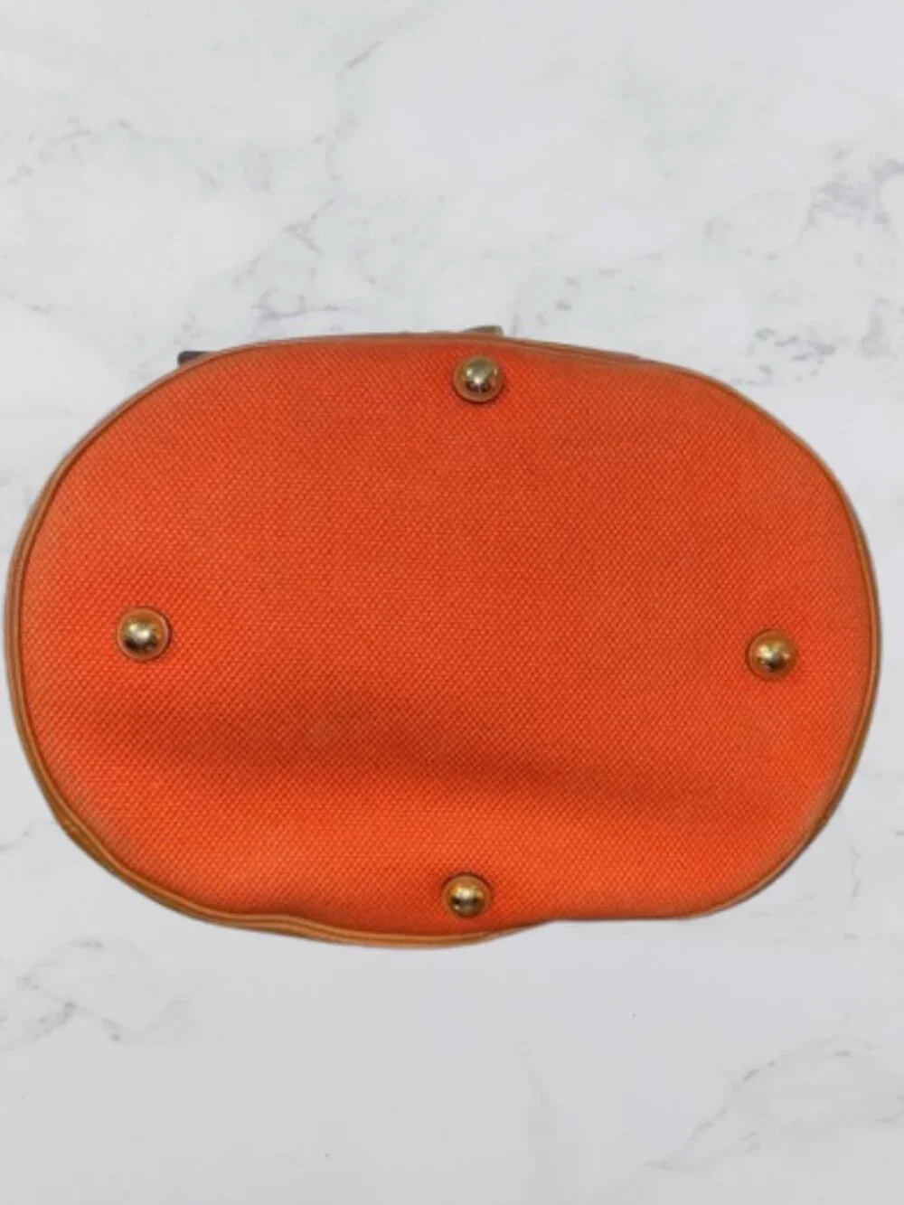 Michael Kors Kingsbury Orange Canvas Bucket Bag Cognac Leather Crossbody - Picture 6 of 13